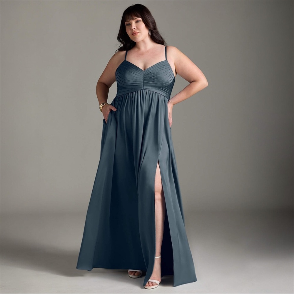Azazie Alia Stretch Satin Bridesmaid Dress Twilight Blue A12 NWT